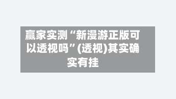赢家实测“新漫游正版可以透视吗	”(透视)其实确实有挂-第1张图片